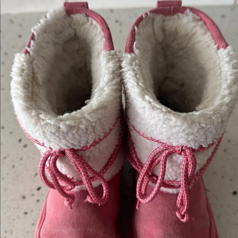 Koolaburra by UGG Suede Leather Pink Cream Warm Cozy Lined Girls Boots Size 2
